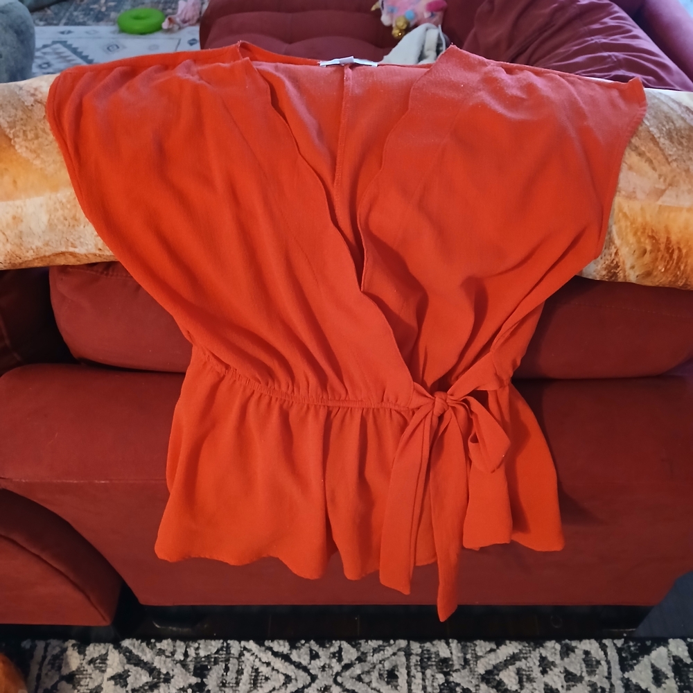 She + Sky Vibrant Orange Wrap Blouse